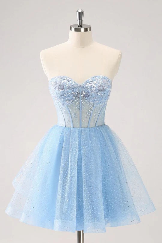 Sparkling A-Line sweetheart sequins short cocktail homecoming dress.