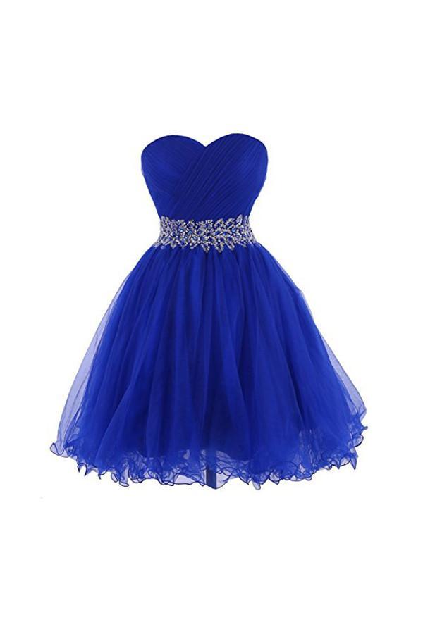 Model wearing a sparkling A-line sweetheart beaded tulle long homecoming dress.