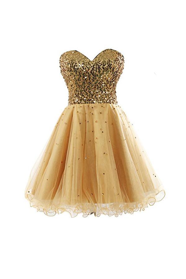 A-line sweetheart sequins tulle homecoming dress.