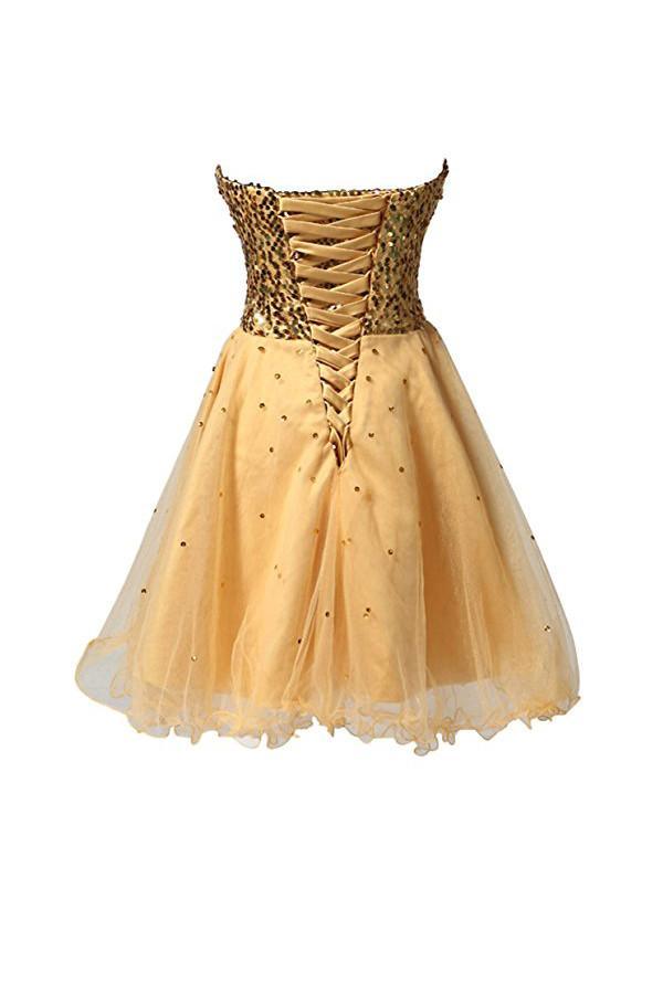 Elegant A-line sweetheart sequins tulle dress.