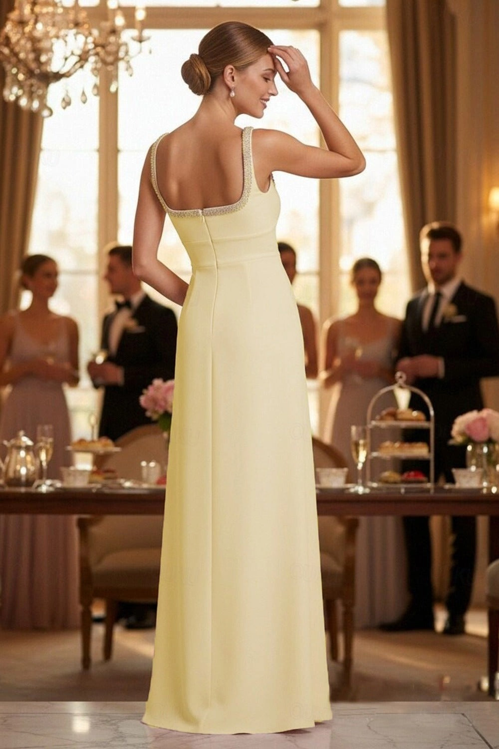 Open back detail of a formal evening gown.