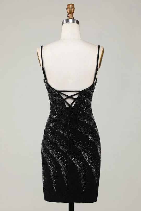 Close-up of the glitter fabric on a bodycon dress.