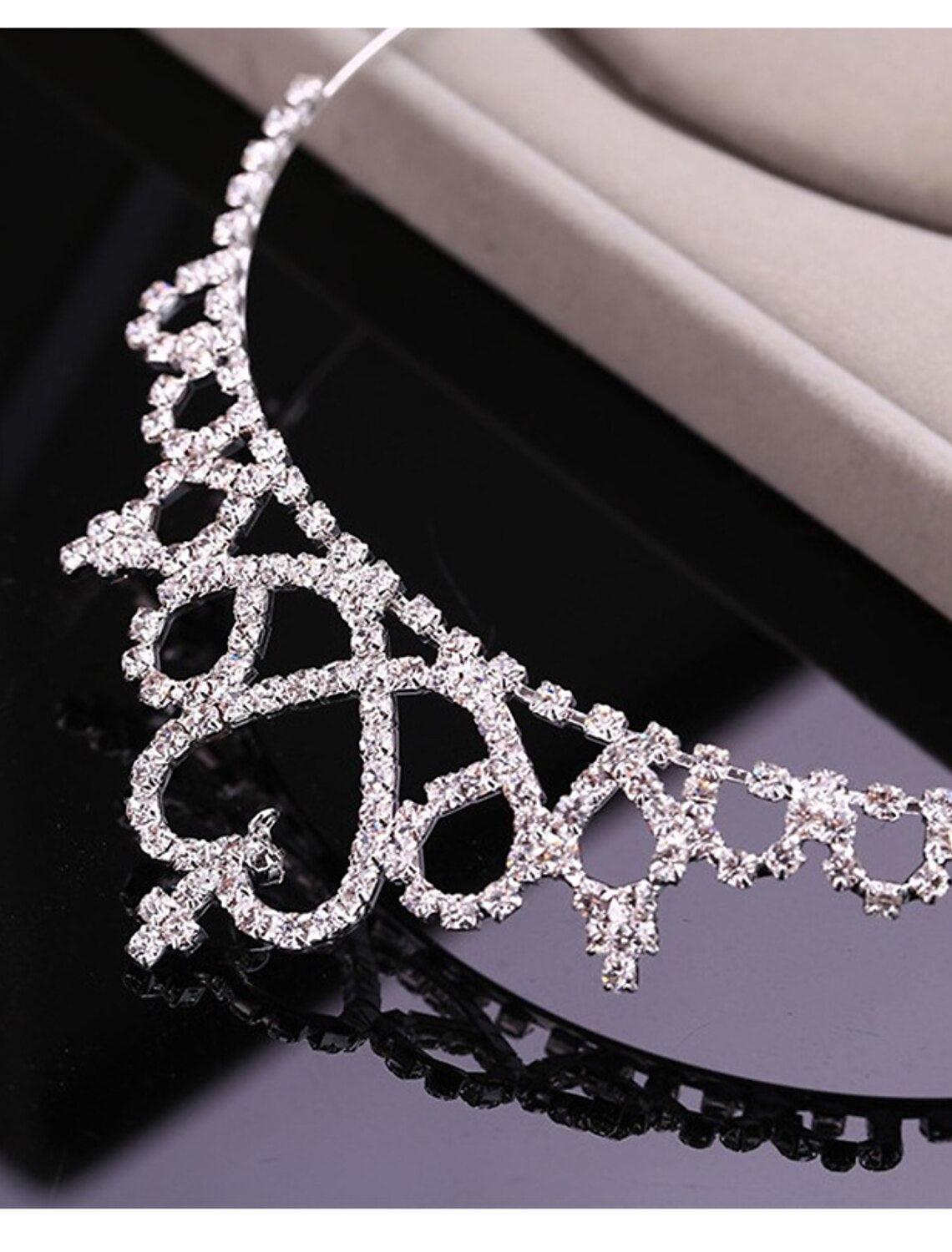 Close-up of crystal details on Elsa princess tiara.