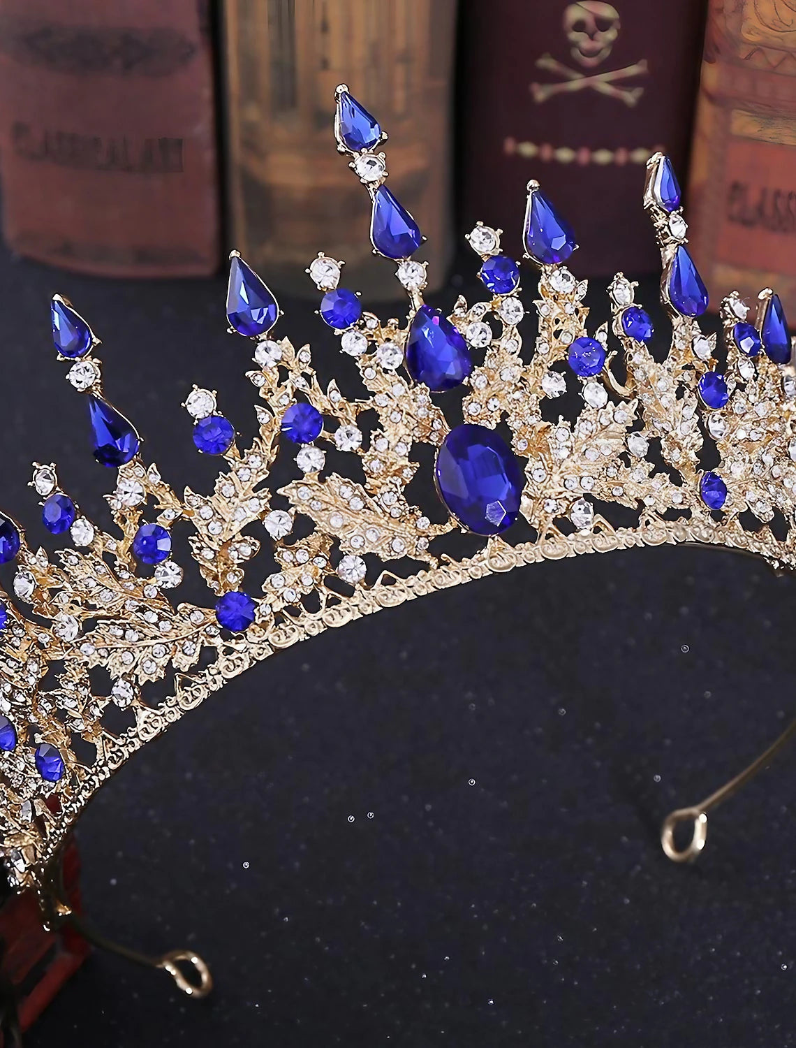 Angled view of the crystal crown tiara highlighting its sparkle.