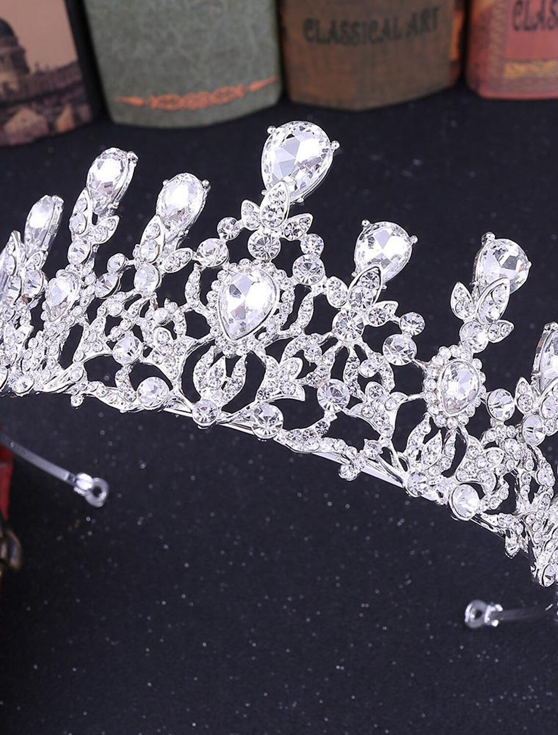 Crystal rhinestone tiara crown displayed on a white background.
