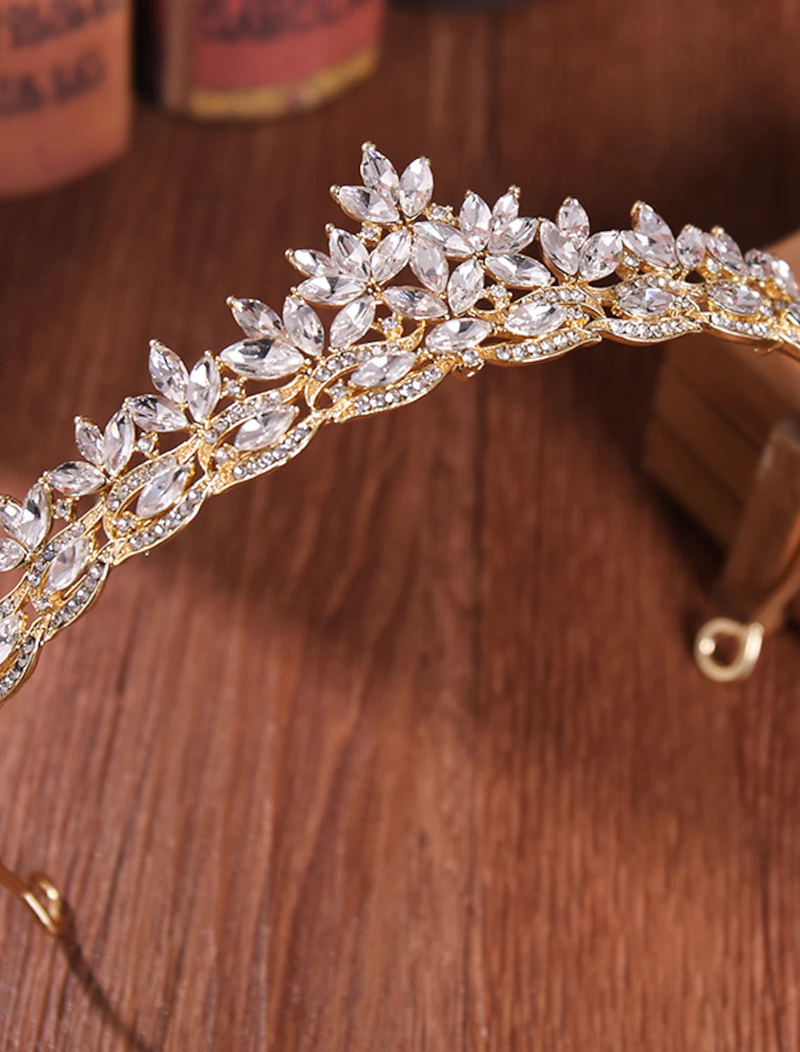 Rhinestone alloy tiara, showcasing its full design.