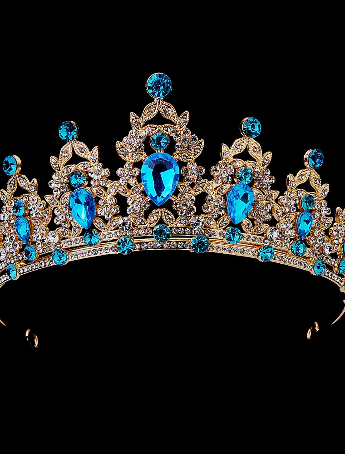 Rococo style crown with radiant crystals, suitable for girls.