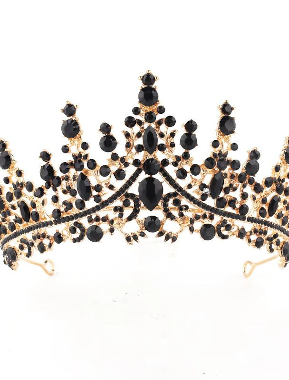 Close-up of crystal details on tiara.