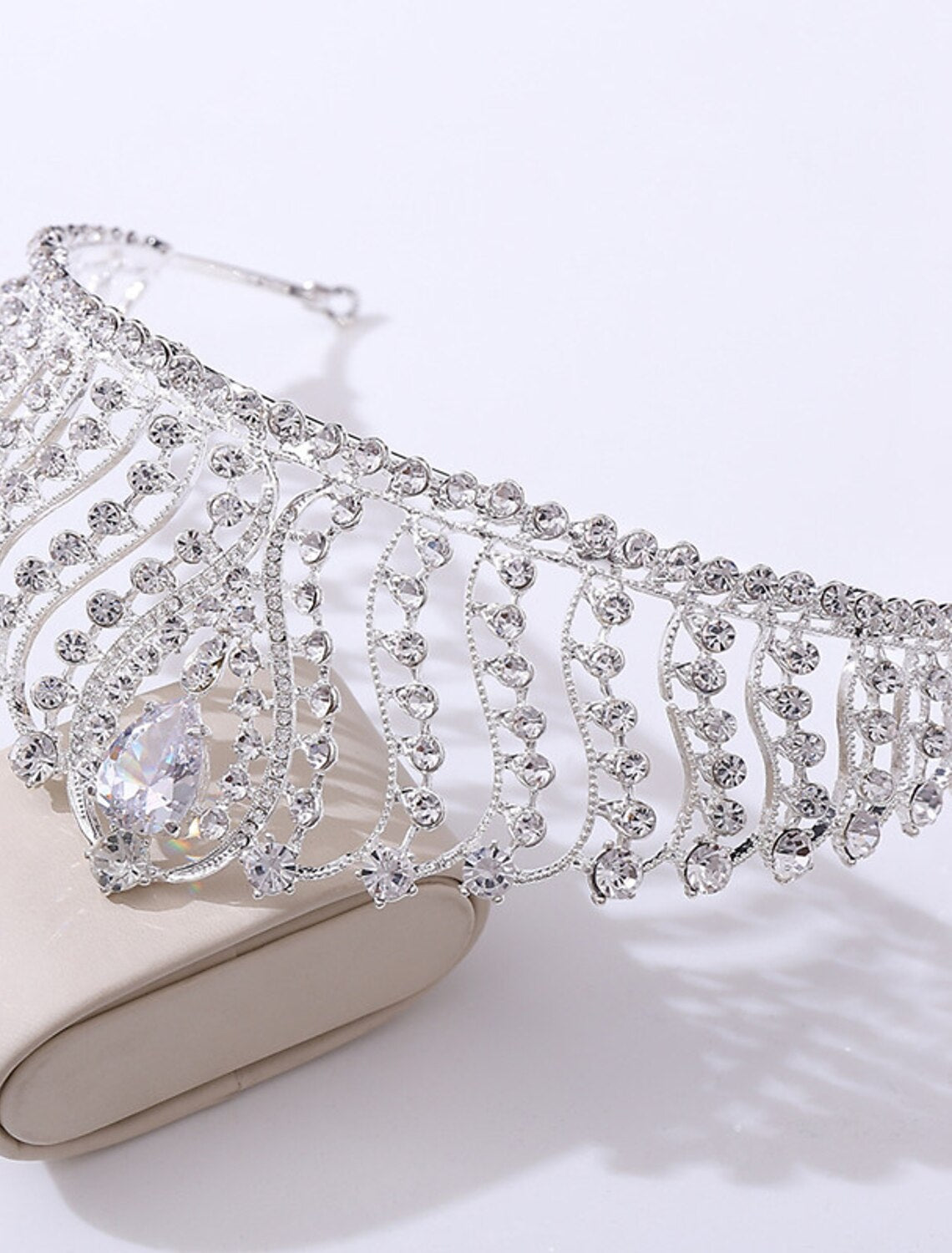 Elegant bridal headpiece with shimmering crystals.