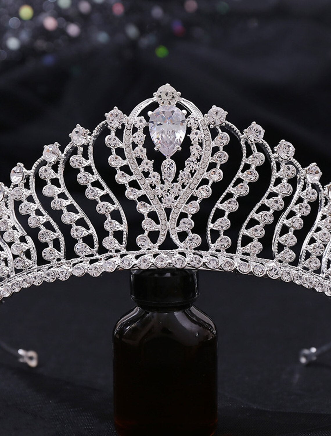 Sparkling glitter bridal tiara crown, front view.