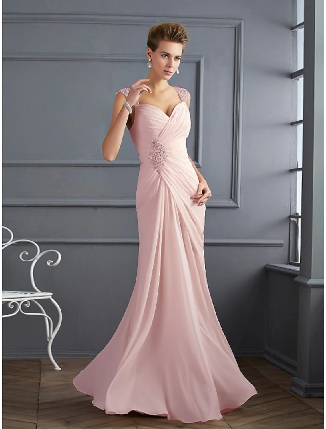 Full length view of the shimmering mermaid evening gown, perfect for formal occasions.