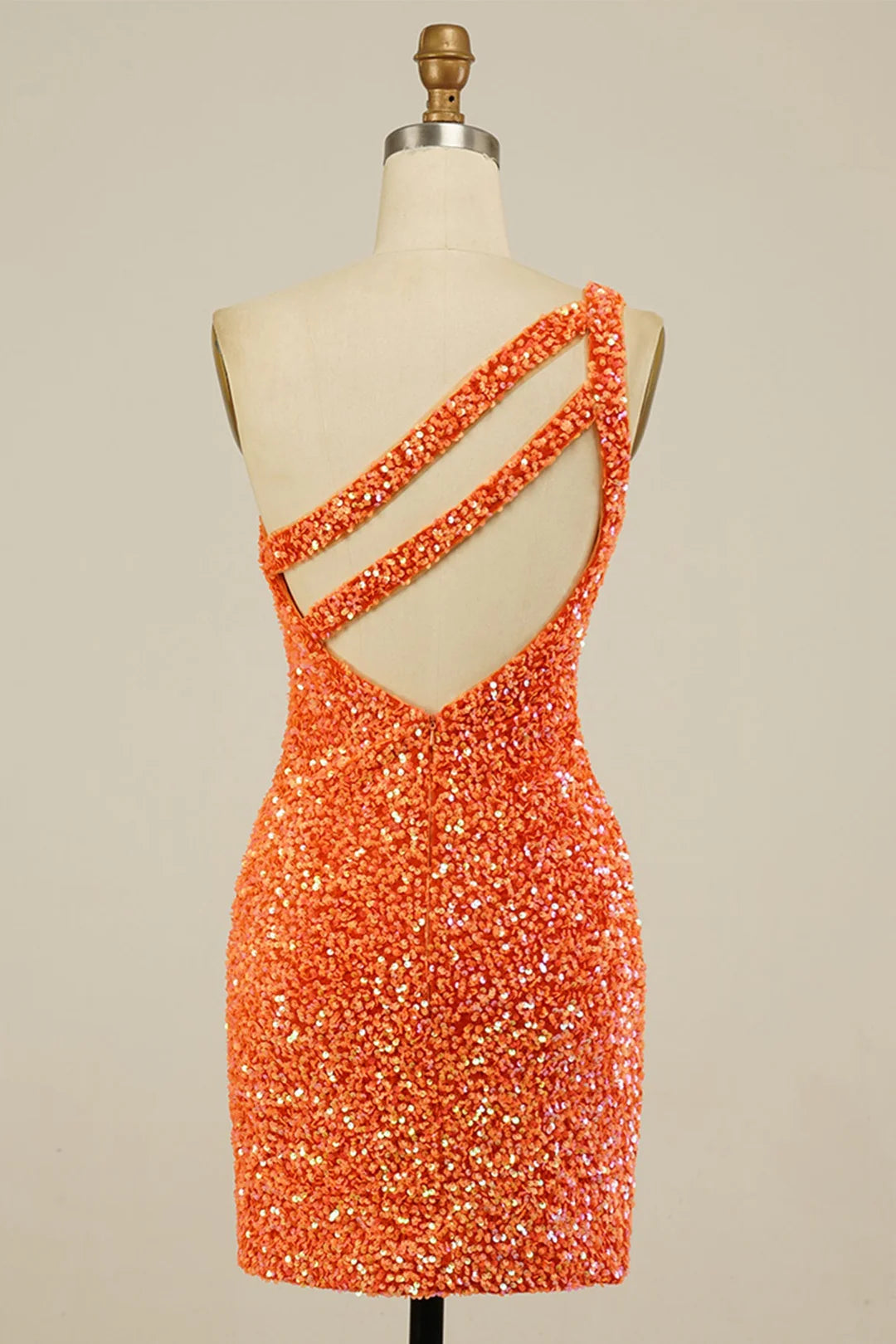 Back view of the sequin one-shoulder homecoming dress.