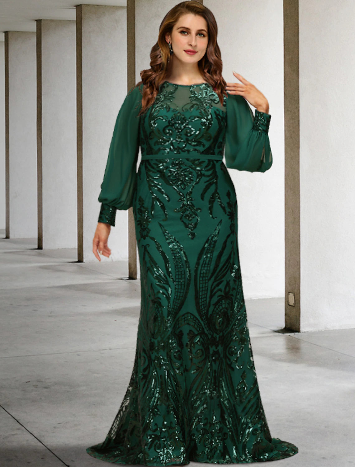 Elegant plus size mermaid trumpet Mother of the Bride gown.