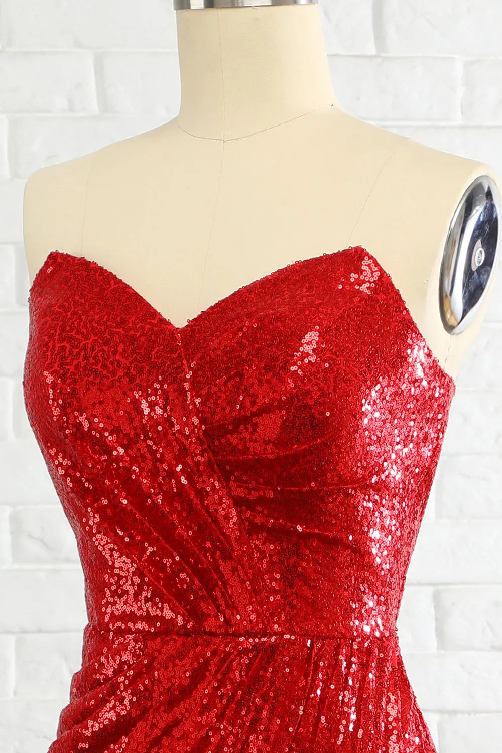 Close-up of sequin detail on prom dress.
