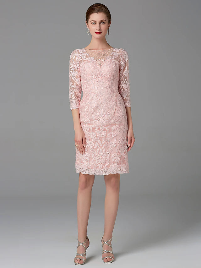 Back view of the knee-length mother of the bride dress.