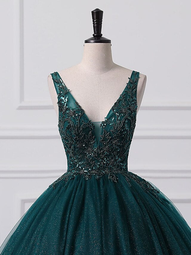 Side view of a model in the sparkling prom dress.