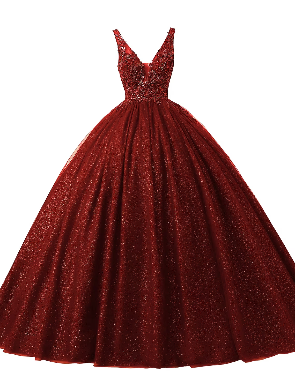 Back view of the sparkling tulle ball gown.