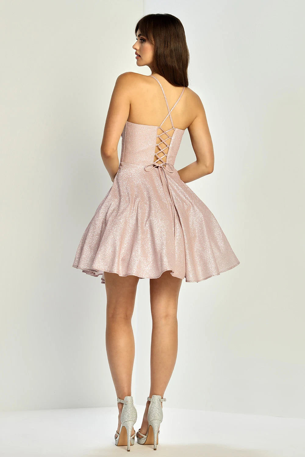 Sparkling A-Line Cowl Neck Sleeveless Corset Blush Short Homecoming Dress