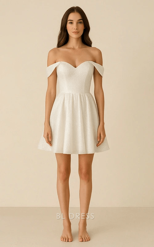 Sparkling A-Line Off-Shoulder Dazzling White Short Homecoming Dress Women's