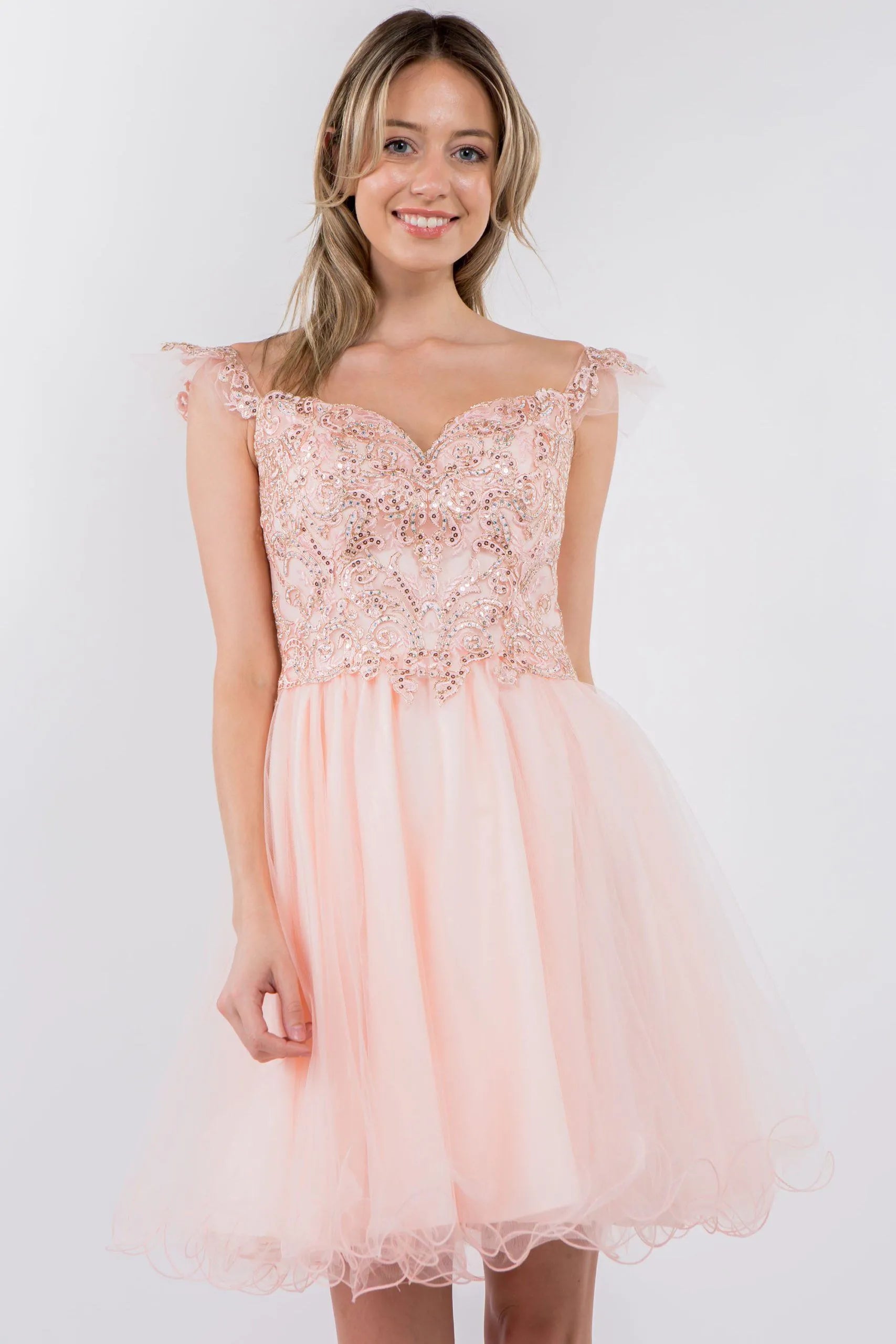 Sparkling A-Line Off-Shoulder Sweetheart Beaded Blush Short Homecoming Dress Women's