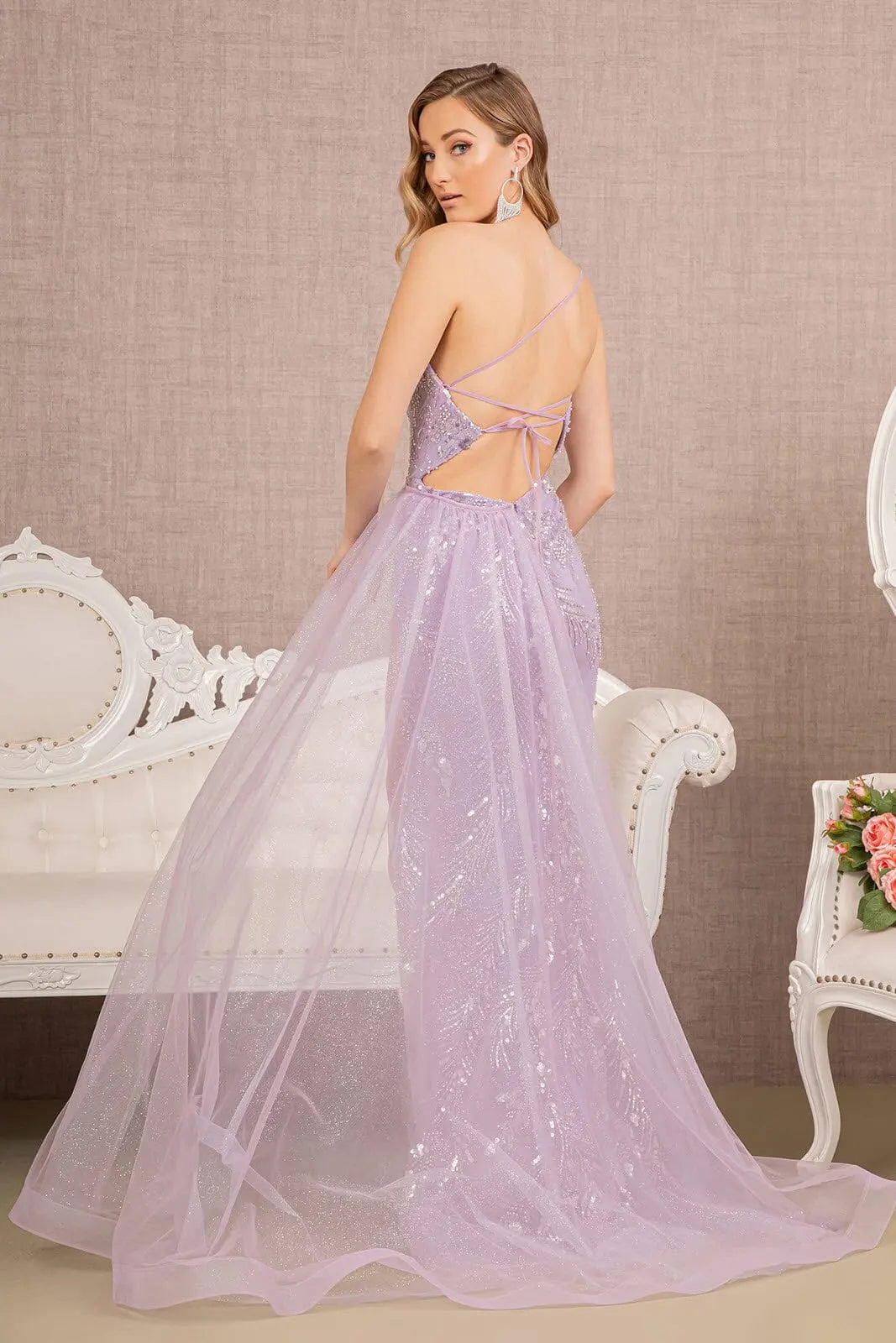 Sparkling A-Line One-Shoulder Sequin High-Slit Lavender Floor-Length Prom Dresses Gown