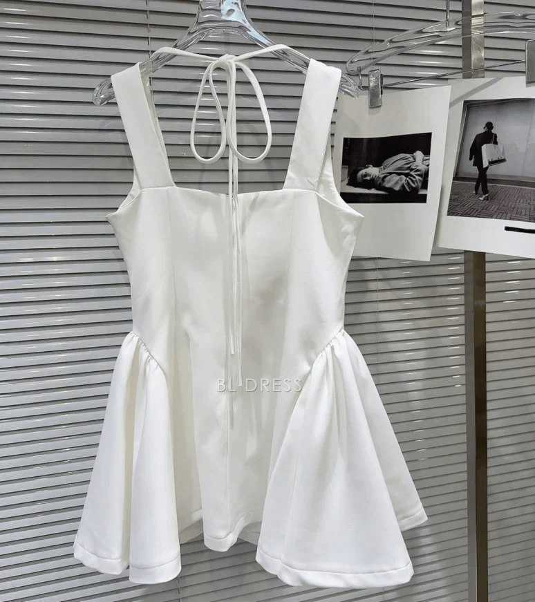 Sparkling A-Line Square Neck Sleeveless Beaded Chic White Short Homecoming Dresses Women Gown
