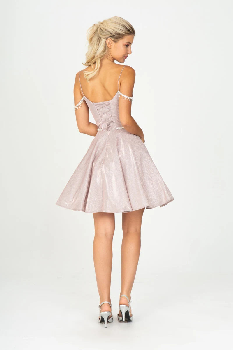 Sparkling A-Line Sweetheart Beaded Strap Rose Gold Short Homecoming Dress