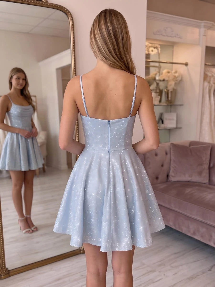 Sparkling A-Line Sweetheart Sleeveless Chic Light Blue Short Homecoming Dress