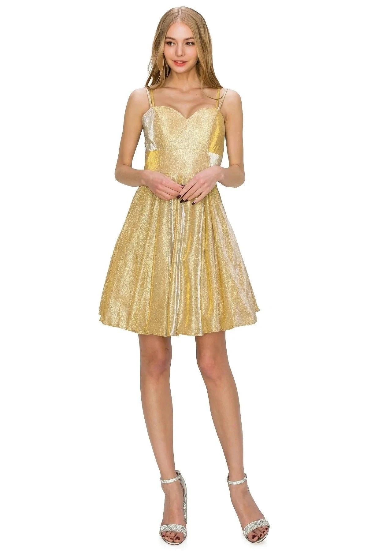 Sparkling A-Line Sweetheart Sleeveless Glittery Gold Short Homecoming Dresses Women's Gown