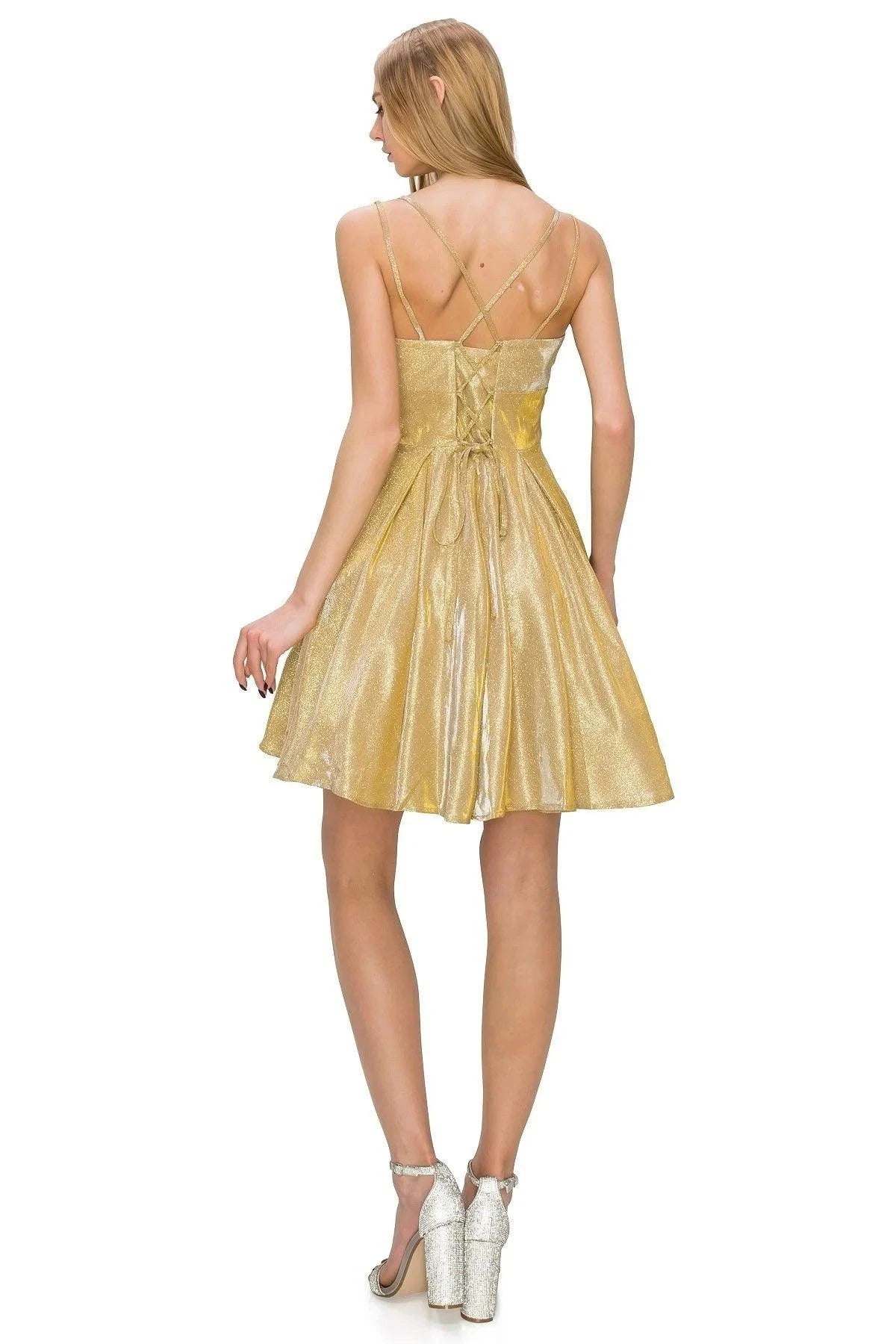 Sparkling A-Line Sweetheart Sleeveless Glittery Gold Short Homecoming Dresses Women's Gown