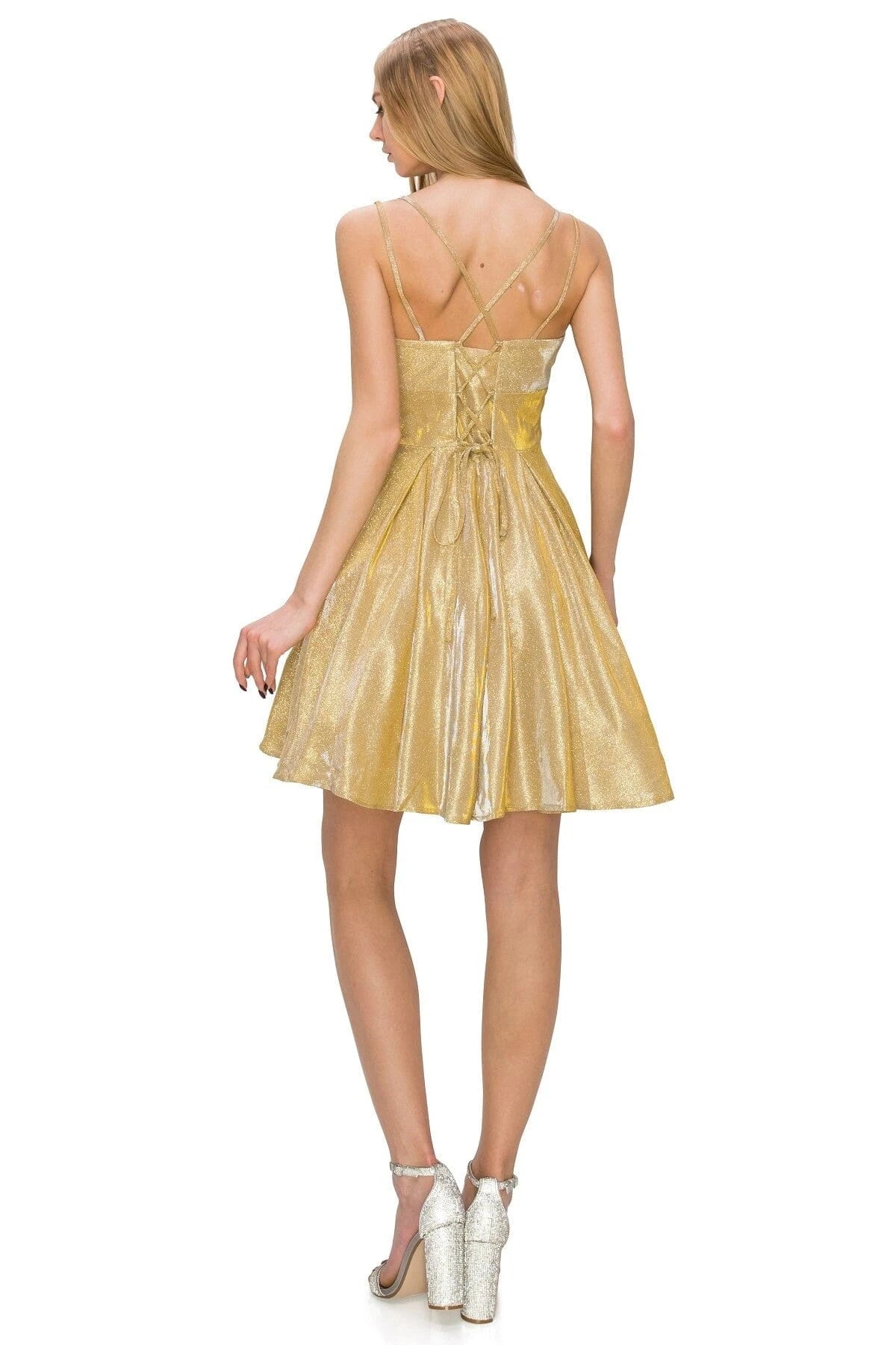 Sparkling A-Line Sweetheart Sleeveless Gold Short Homecoming Dresses for Women