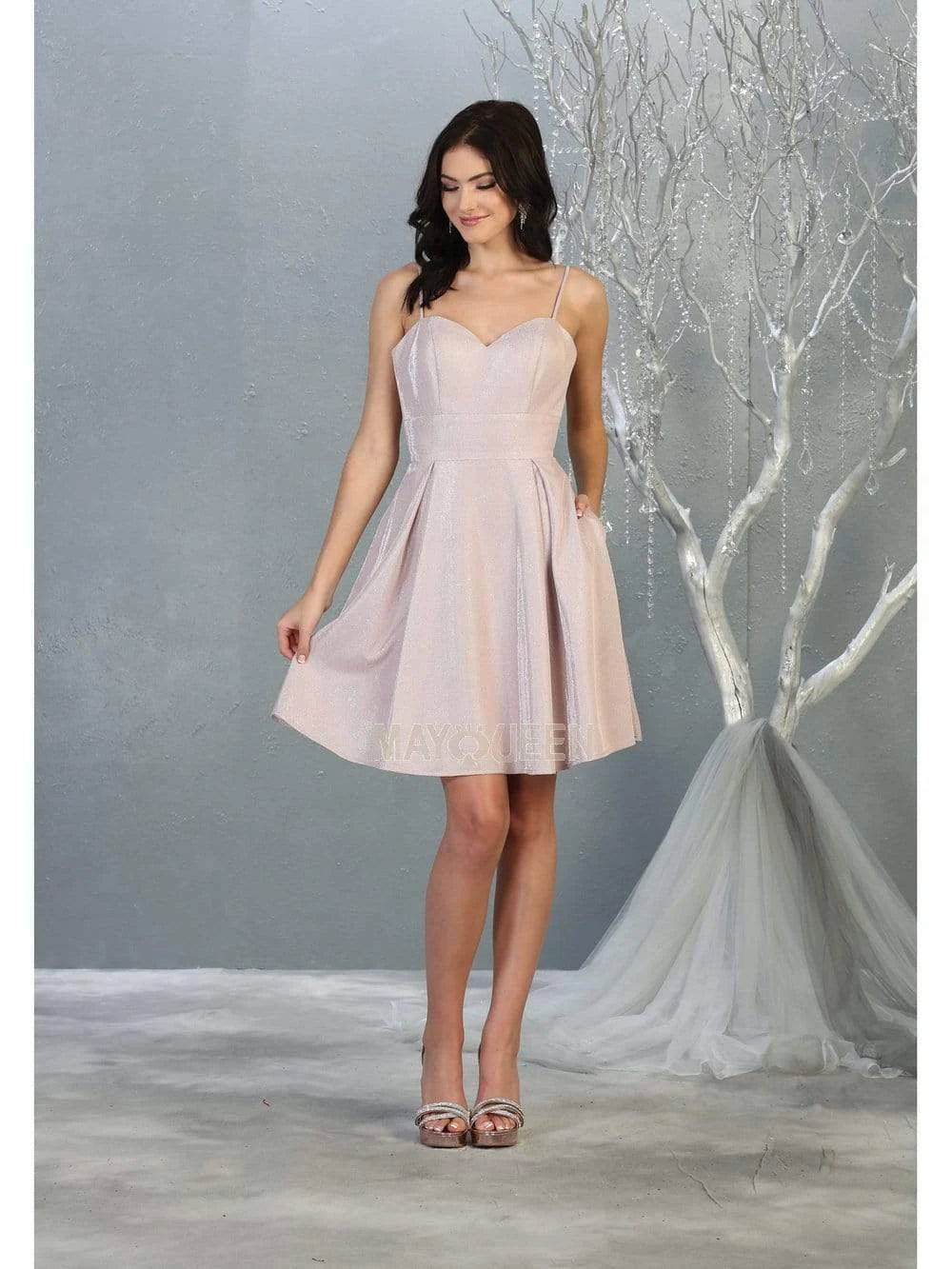 Sparkling A-Line Sweetheart Sleeveless Pleated Rose Gold Short Homecoming Dress