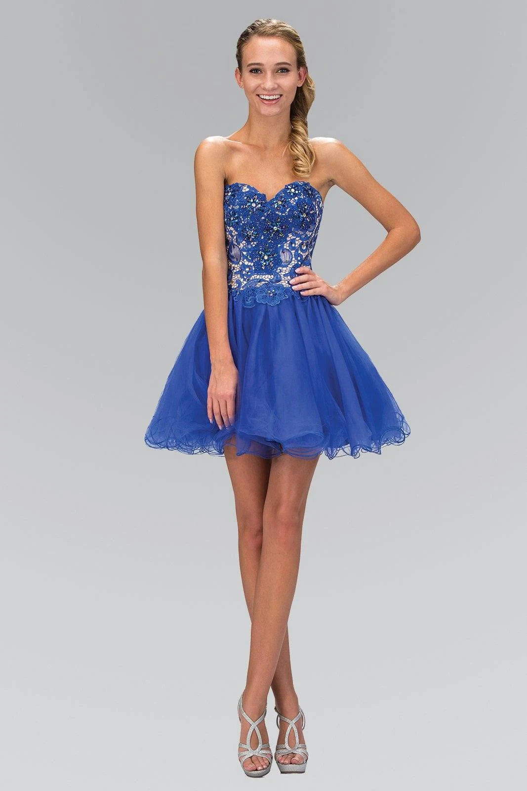 Sparkling A-Line Sweetheart Sleeveless Royal Blue Short Homecoming Dress for Party