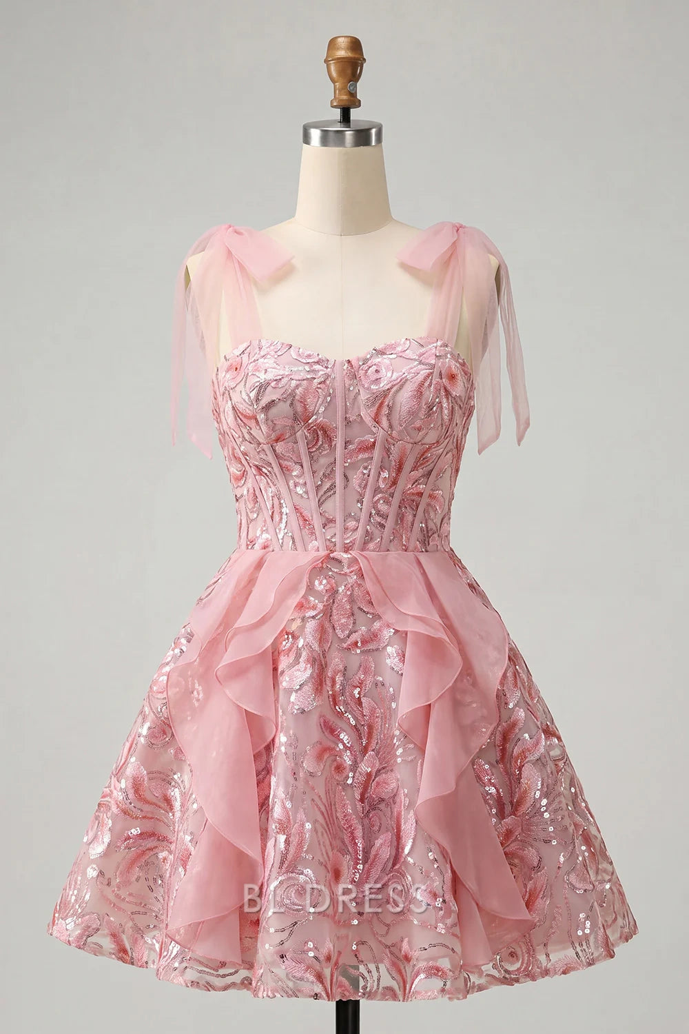 Sparkling A-Line Sweetheart Sleeveless Sequin Ruffled Pink Short Homecoming Dresses Women Party