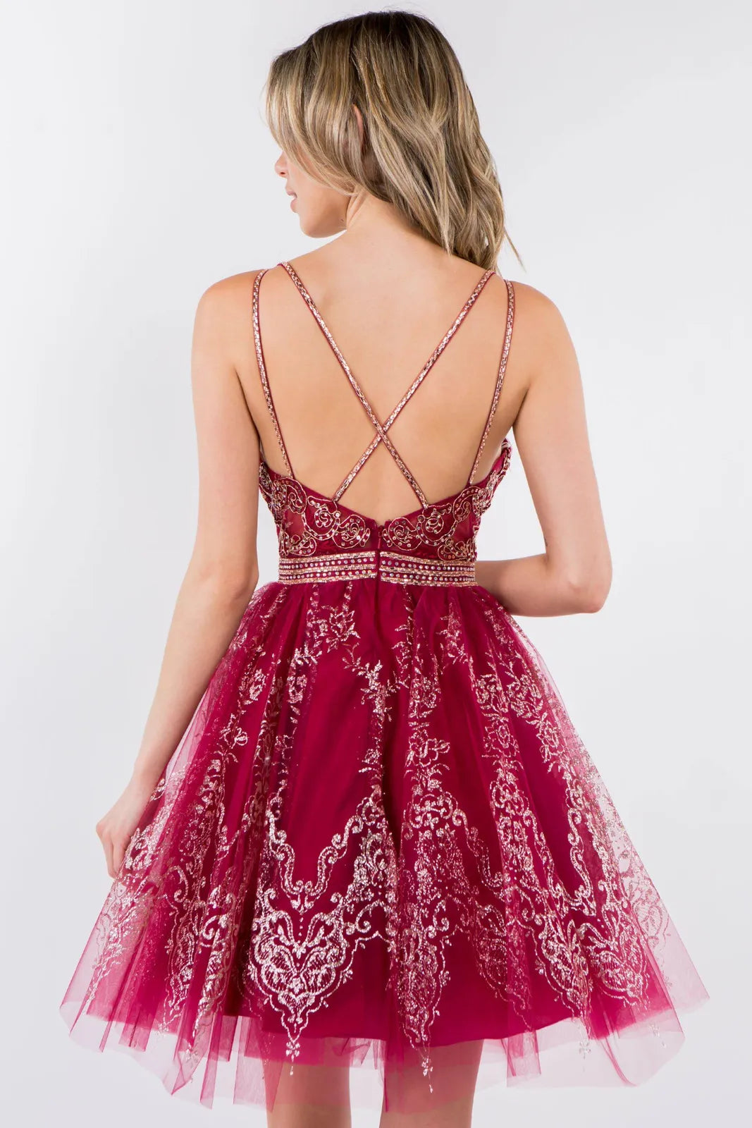 Sparkling A-Line V-Neck Sleeveless Glitter Red Short Homecoming Dress