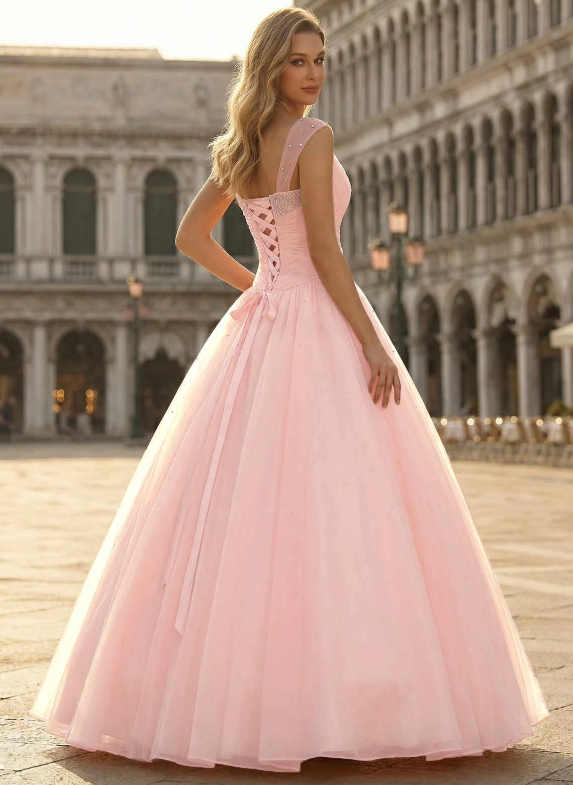 Sparkling Ball Gown Sweetheart Sleeveless Beaded Pink Floor-Length Prom Dress