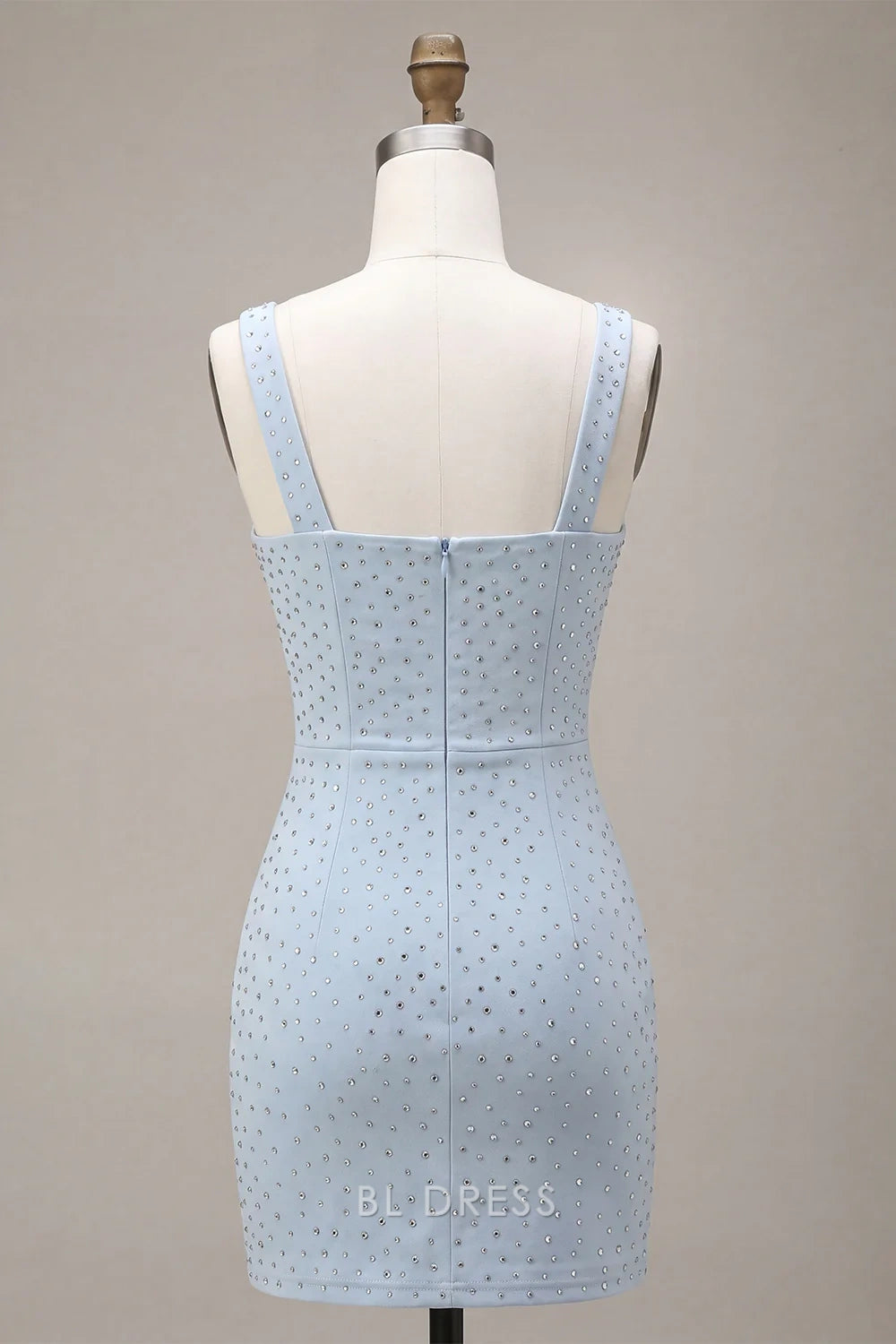 Sparkling Bodycon Square Neck Sleeveless Embellished Sky Blue Mini Homecoming Dress