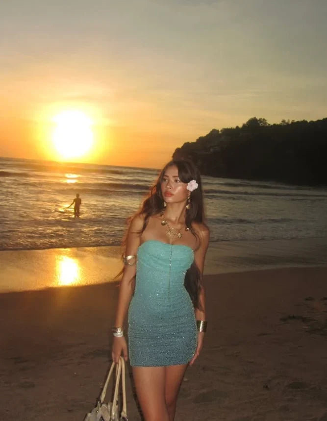Sparkling Bodycon Sweetheart Sleeveless Ruched Teal Mini Homecoming Dresses Women's