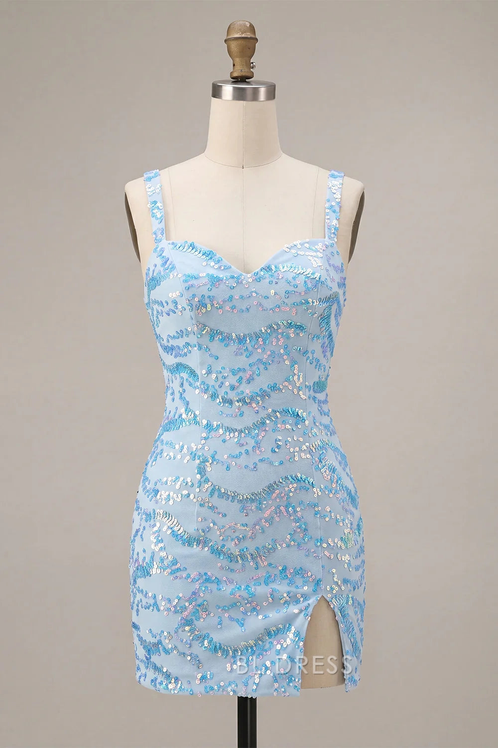 Sparkling Bodycon Sweetheart Sleeveless Sequin Sky Blue Short Homecoming Dress