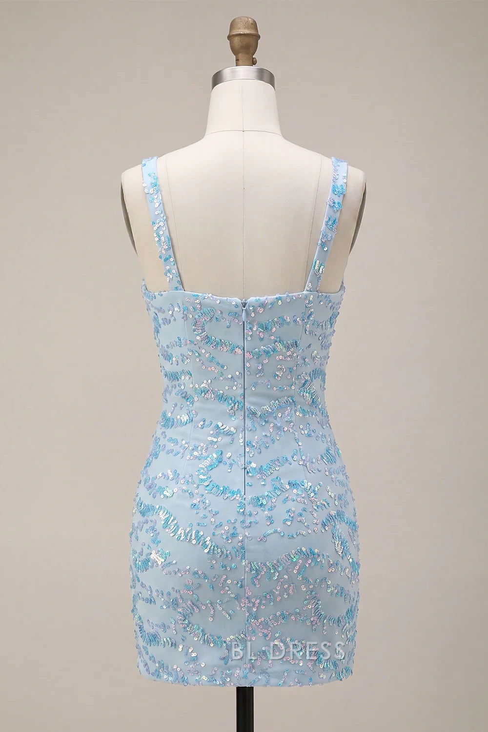 Sparkling Bodycon Sweetheart Sleeveless Sequin Sky Blue Short Homecoming Dress