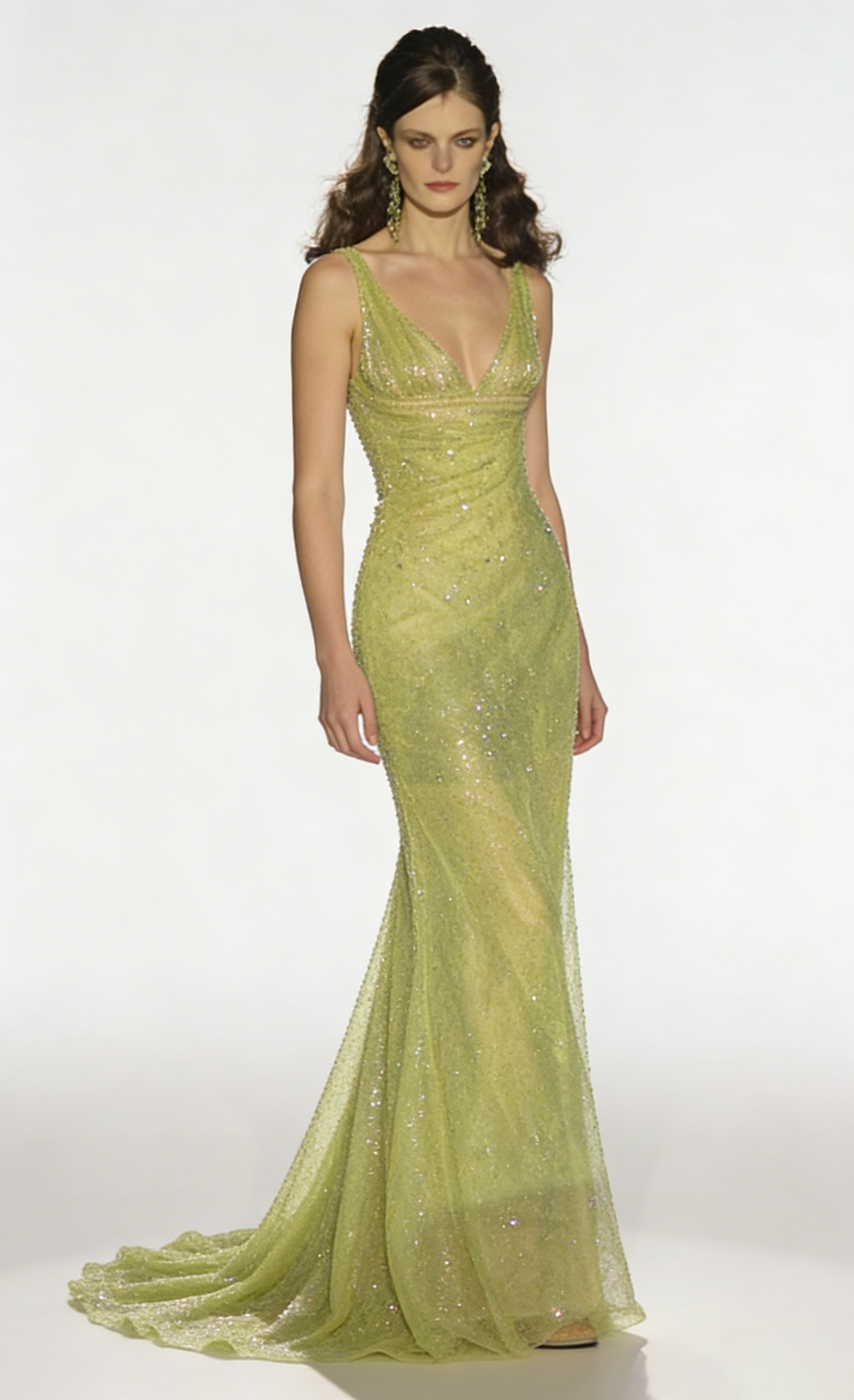 Sparkling Glitter Spaghetti Straps Ruched Floor-Length Prom Dresses