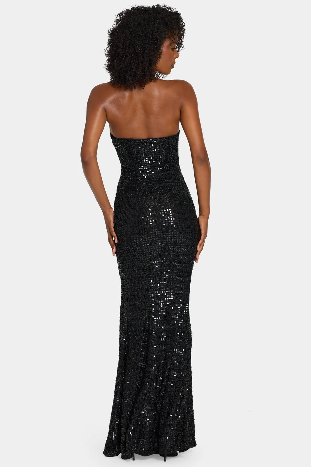 Sparkling Mermaid Halter Deep V-Neck Sleeveless High Slit Black Prom Gown