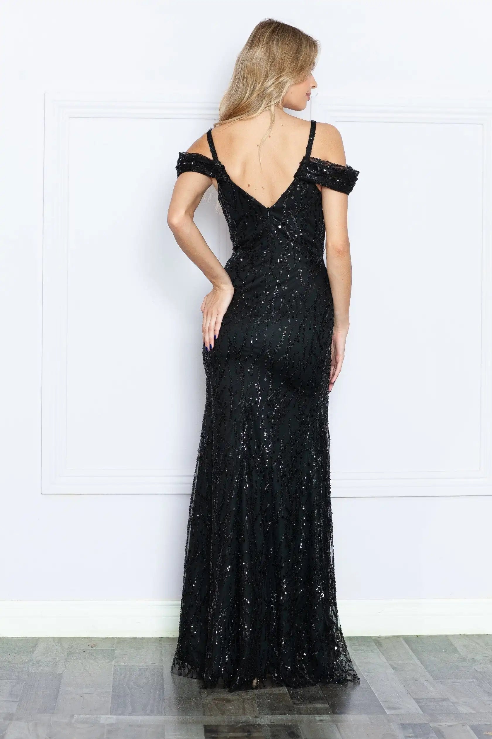 Sparkling Mermaid Off-Shoulder Sequin High Slit Black Floor-Length Prom Gown