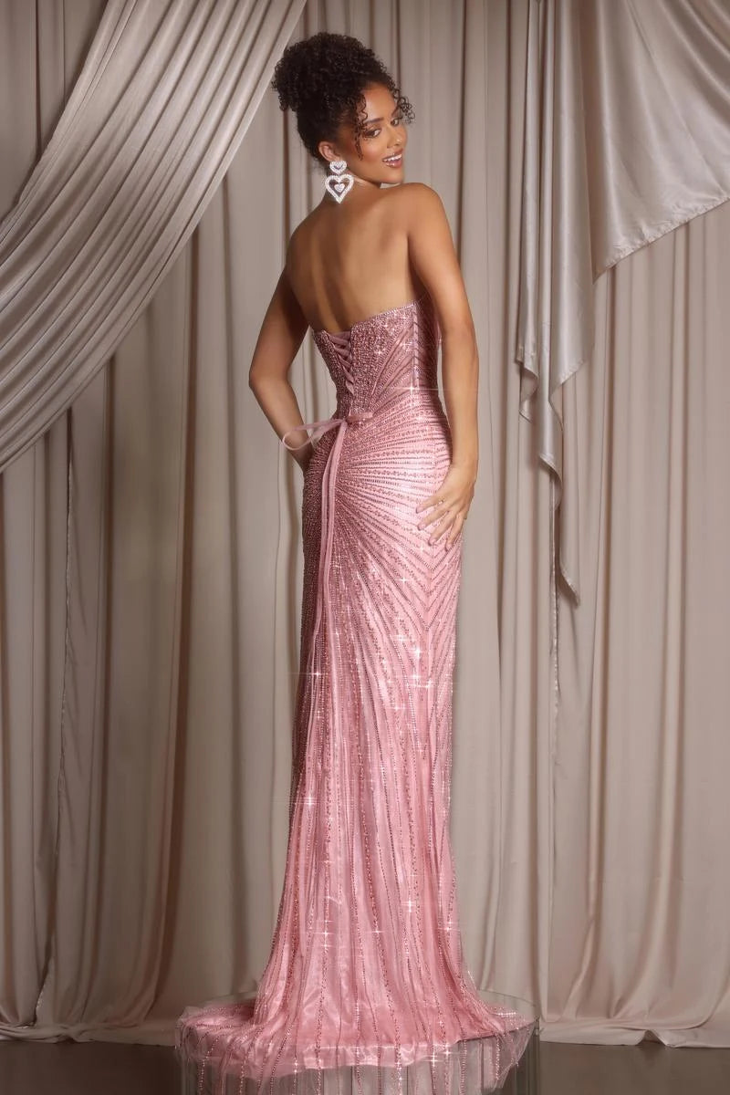 Sparkling Mermaid Sweetheart Sleeveless Beaded Pink Floor-Length Prom Gown