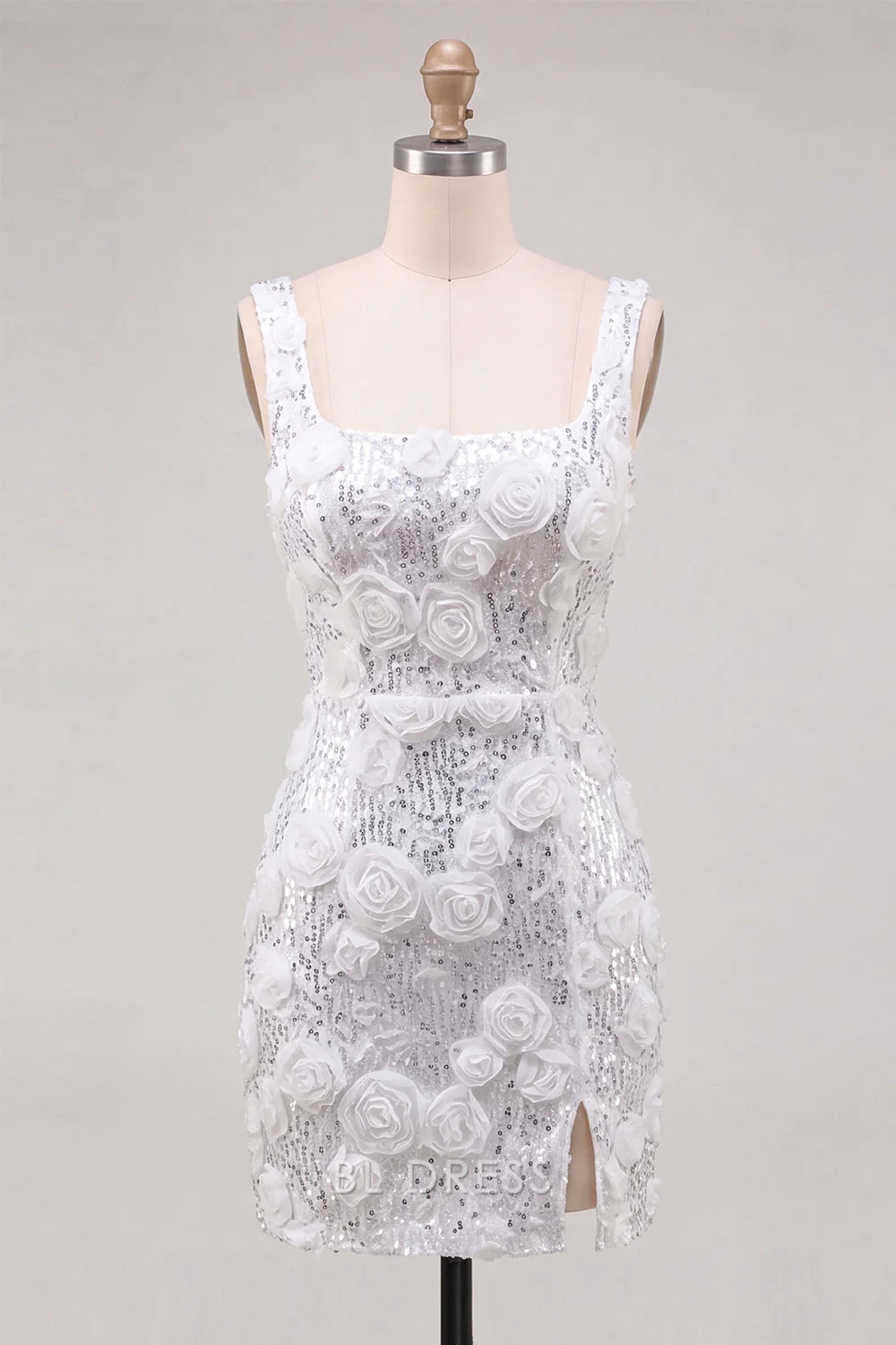 Sparkling Sheath Square Neck Sleeveless Sequin Floral Ivory Short Homecoming Women's Dress