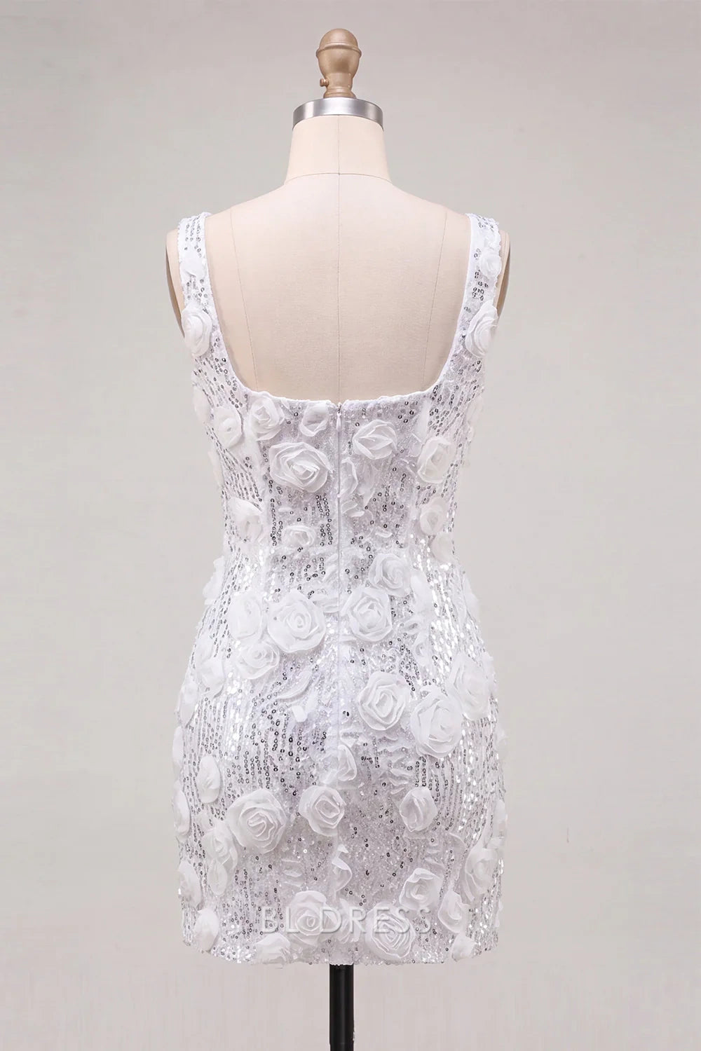 Sparkling Sheath Square Neck Sleeveless Sequin Floral Ivory Short Homecoming Women's Dress