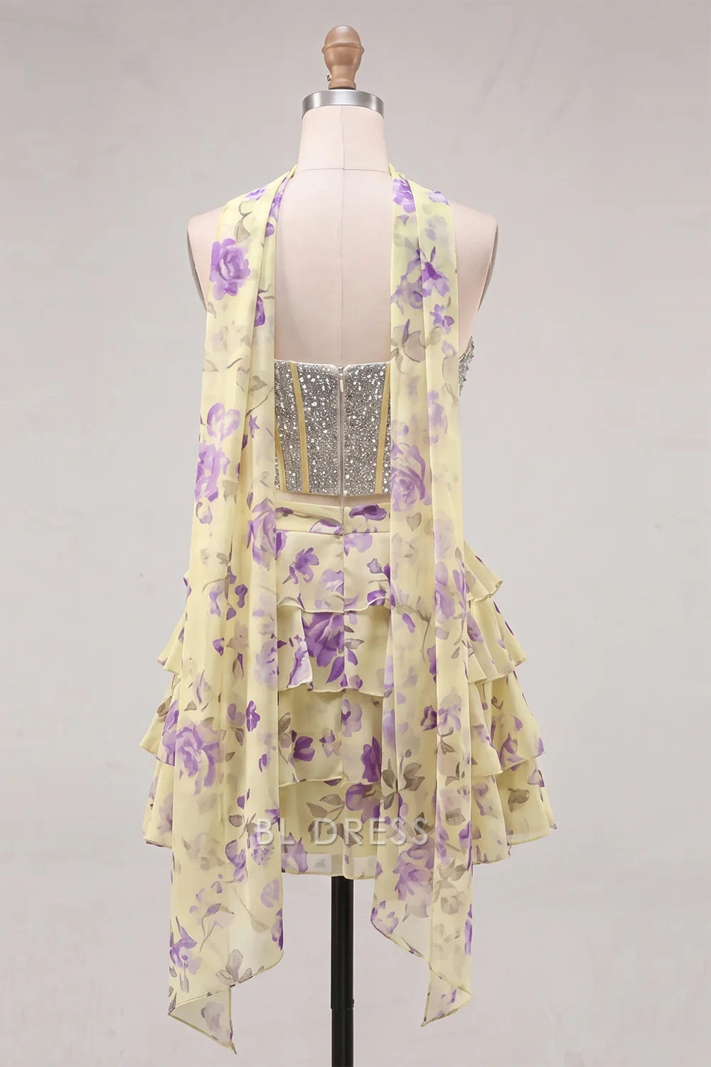 Sparkling Strapless Sleeveless Sequin Bodice Floral Ruffle Yellow Short Homecoming Dresses Women's Party