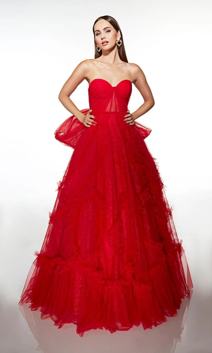 Sparkling Sweetheart Sleeveless Ruffled Tiered Red Floor-Length Prom Dresses Gown