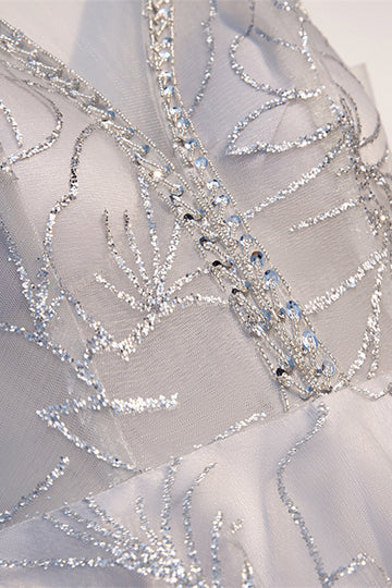 Full view of the elegant A-line sequin dress for formal occasions.