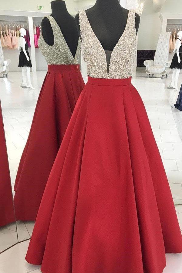 A-line sparkly sequin satin long prom dress.